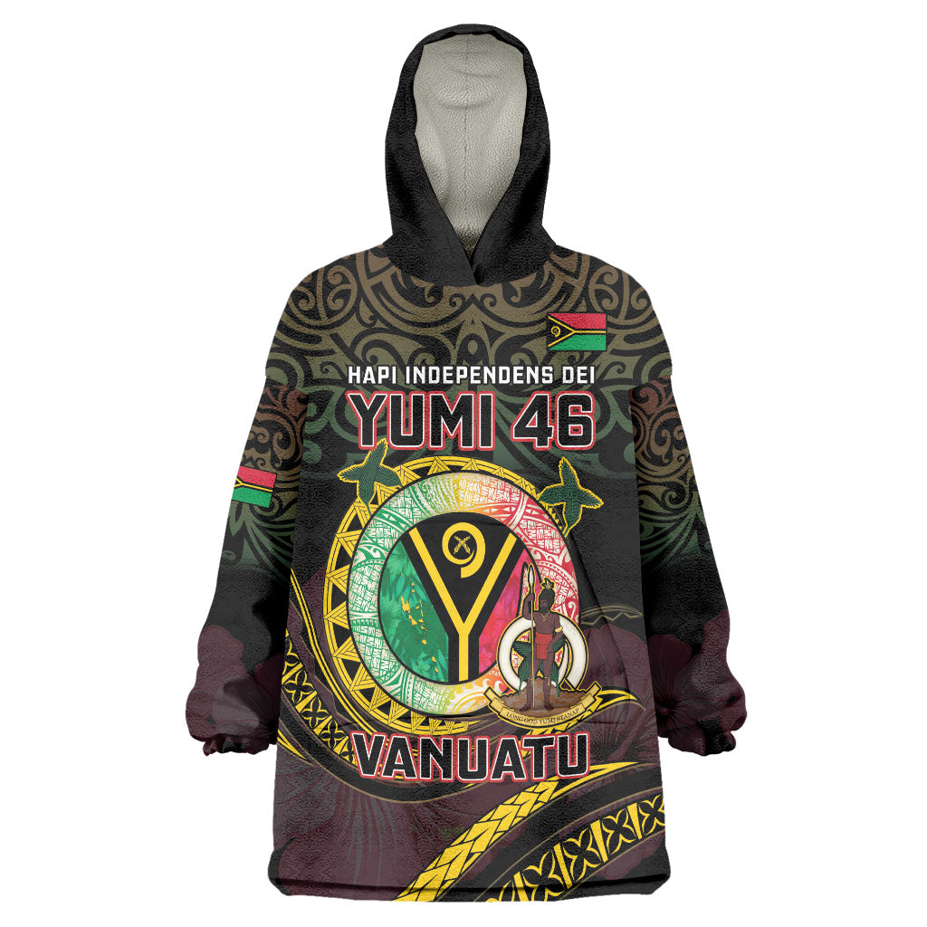 Personalised Vanuatu Wearable Blanket Hoodie Yumi 46th Hapi Independens Dei - Black Version LT14 One Size Black - Polynesian Pride
