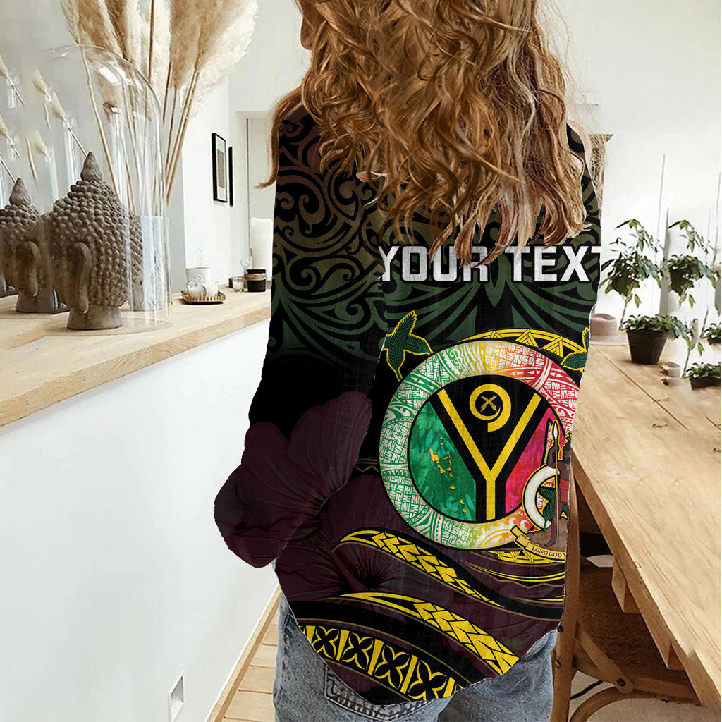 Personalised Vanuatu Women Casual Shirt Yumi 46th Hapi Independens Dei - Black Version LT14 - Polynesian Pride