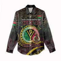 Personalised Vanuatu Women Casual Shirt Yumi 46th Hapi Independens Dei - Black Version LT14 - Polynesian Pride