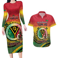 Personalised Vanuatu Couples Matching Long Sleeve Bodycon Dress and Hawaiian Shirt Yumi 45th Hapi Independens Dei - Reggae Version LT14