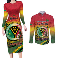 Personalised Vanuatu Couples Matching Long Sleeve Bodycon Dress and Long Sleeve Button Shirt Yumi 46th Hapi Independens Dei - Reggae Version LT14 Reggae - Polynesian Pride