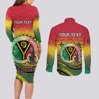 Personalised Vanuatu Couples Matching Long Sleeve Bodycon Dress and Long Sleeve Button Shirt Yumi 46th Hapi Independens Dei - Reggae Version LT14 - Polynesian Pride