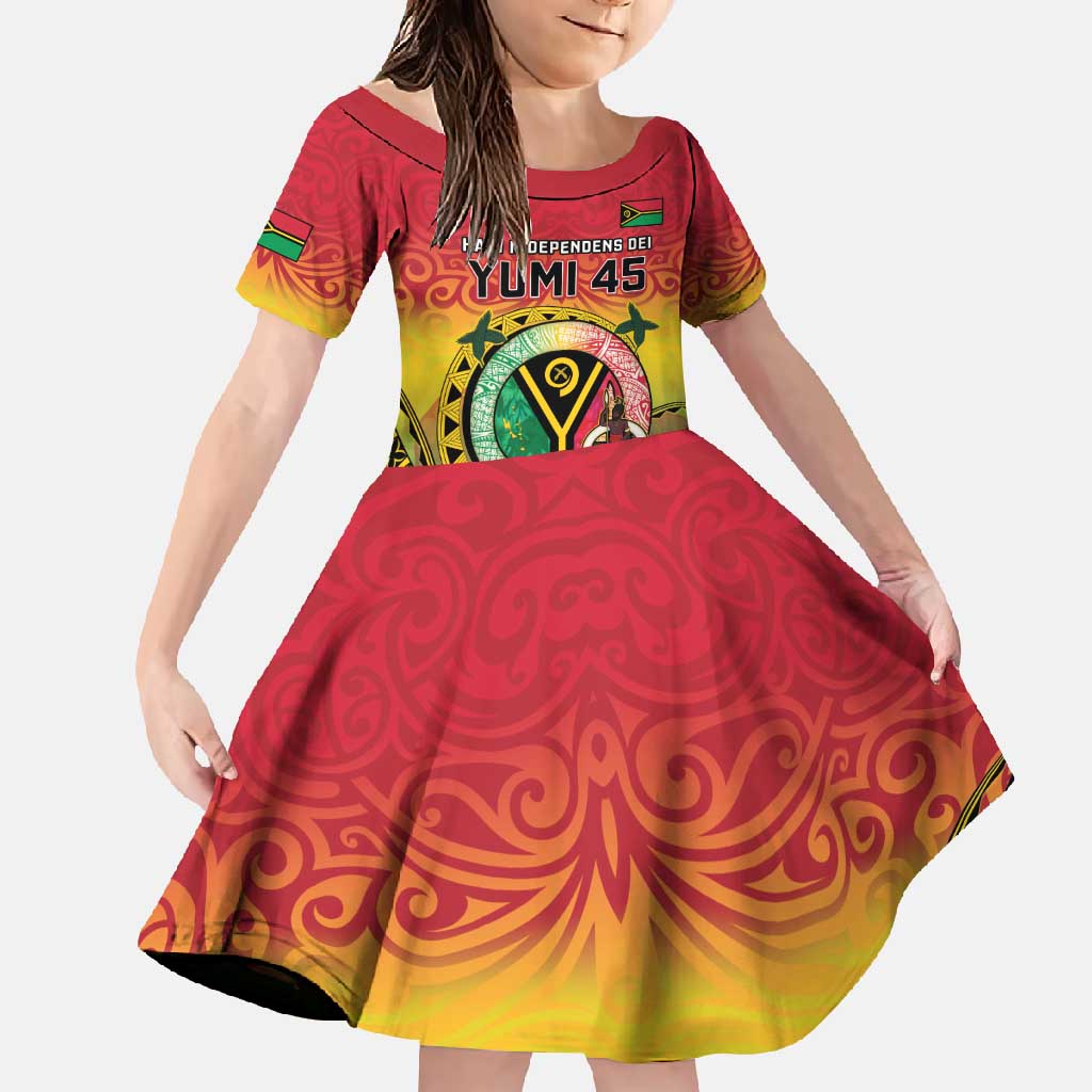 Personalised Vanuatu Family Matching Short Sleeve Bodycon Dress and Hawaiian Shirt Yumi 45th Hapi Independens Dei - Reggae Version LT14 Daughter's Dress Reggae - Polynesian Pride