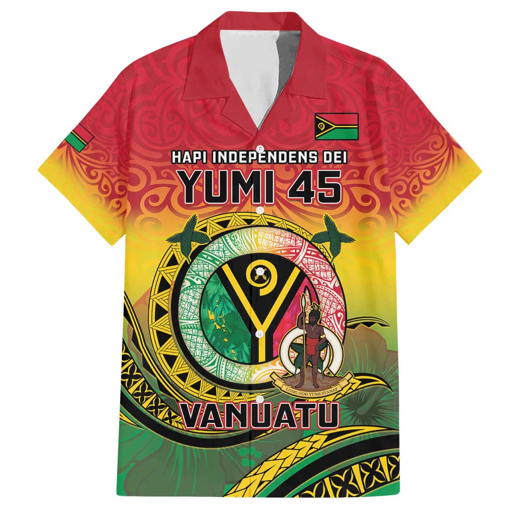 Personalised Vanuatu Family Matching Short Sleeve Bodycon Dress and Hawaiian Shirt Yumi 45th Hapi Independens Dei - Reggae Version LT14 Dad's Shirt - Short Sleeve Reggae - Polynesian Pride