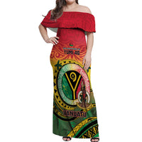 Personalised Vanuatu Off Shoulder Maxi Dress Yumi 46th Hapi Independens Dei - Reggae Version LT14 Women Reggae - Polynesian Pride