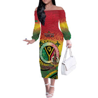 Personalised Vanuatu Off The Shoulder Long Sleeve Dress Yumi 45th Hapi Independens Dei - Reggae Version LT14