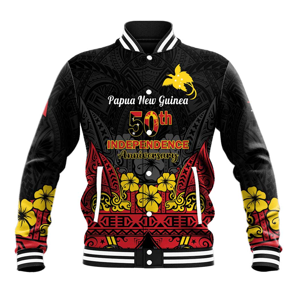 Papua New Guinea Independence Day Baseball Jacket PNG Bird of Paradise 50th Anniversary LT14 Unisex Black - Polynesian Pride