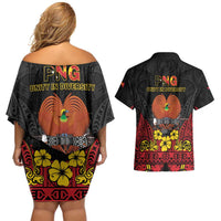 Papua New Guinea Independence Day Couples Matching Off Shoulder Short Dress and Hawaiian Shirt PNG Bird of Paradise 50th Anniversary LT14 - Polynesian Pride