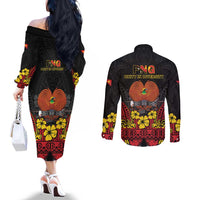 Papua New Guinea Independence Day Couples Matching Off The Shoulder Long Sleeve Dress and Long Sleeve Button Shirt PNG Bird of Paradise 50th Anniversary LT14 - Polynesian Pride