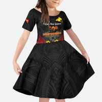 Papua New Guinea Independence Day Family Matching Long Sleeve Bodycon Dress and Hawaiian Shirt PNG Bird of Paradise 50th Anniversary LT14 Daughter's Dress Black - Polynesian Pride