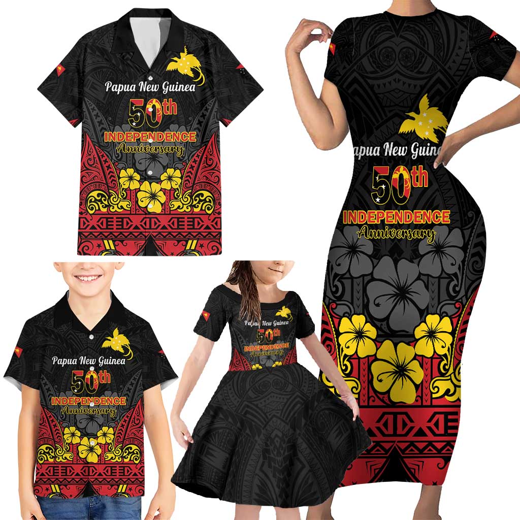 Papua New Guinea Independence Day Family Matching Short Sleeve Bodycon Dress and Hawaiian Shirt PNG Bird of Paradise 50th Anniversary LT14 - Polynesian Pride