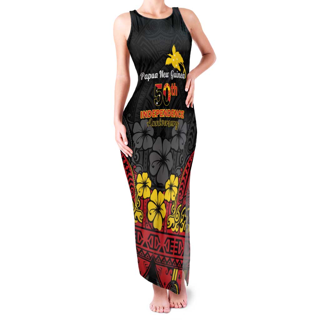 Papua New Guinea Independence Day Family Matching Tank Maxi Dress and Hawaiian Shirt PNG Bird of Paradise 50th Anniversary LT14 Mom's Dress Black - Polynesian Pride