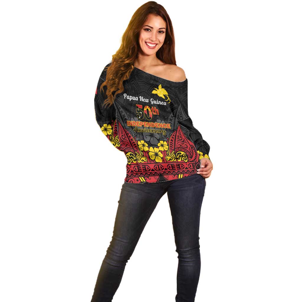 Papua New Guinea Independence Day Off Shoulder Sweater PNG Bird of Paradise 50th Anniversary LT14 - Polynesian Pride