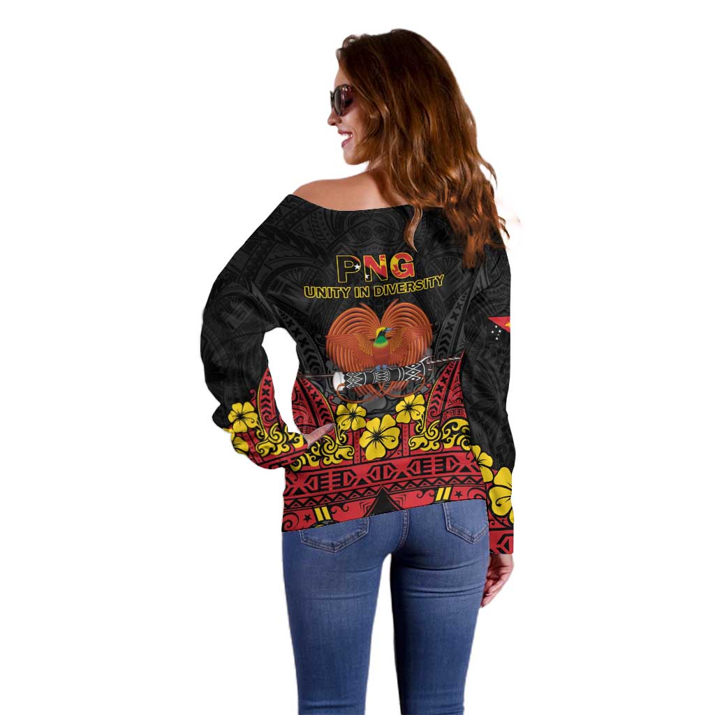 Papua New Guinea Independence Day Off Shoulder Sweater PNG Bird of Paradise 50th Anniversary LT14 - Polynesian Pride