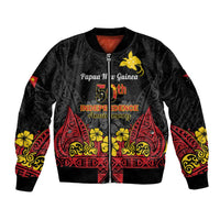 Papua New Guinea Independence Day Sleeve Zip Bomber Jacket PNG Bird of Paradise 50th Anniversary LT14 Unisex Black - Polynesian Pride