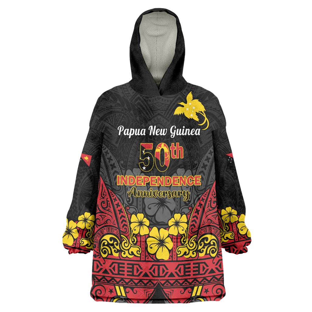 Papua New Guinea Independence Day Wearable Blanket Hoodie PNG Bird of Paradise 50th Anniversary LT14 One Size Black - Polynesian Pride