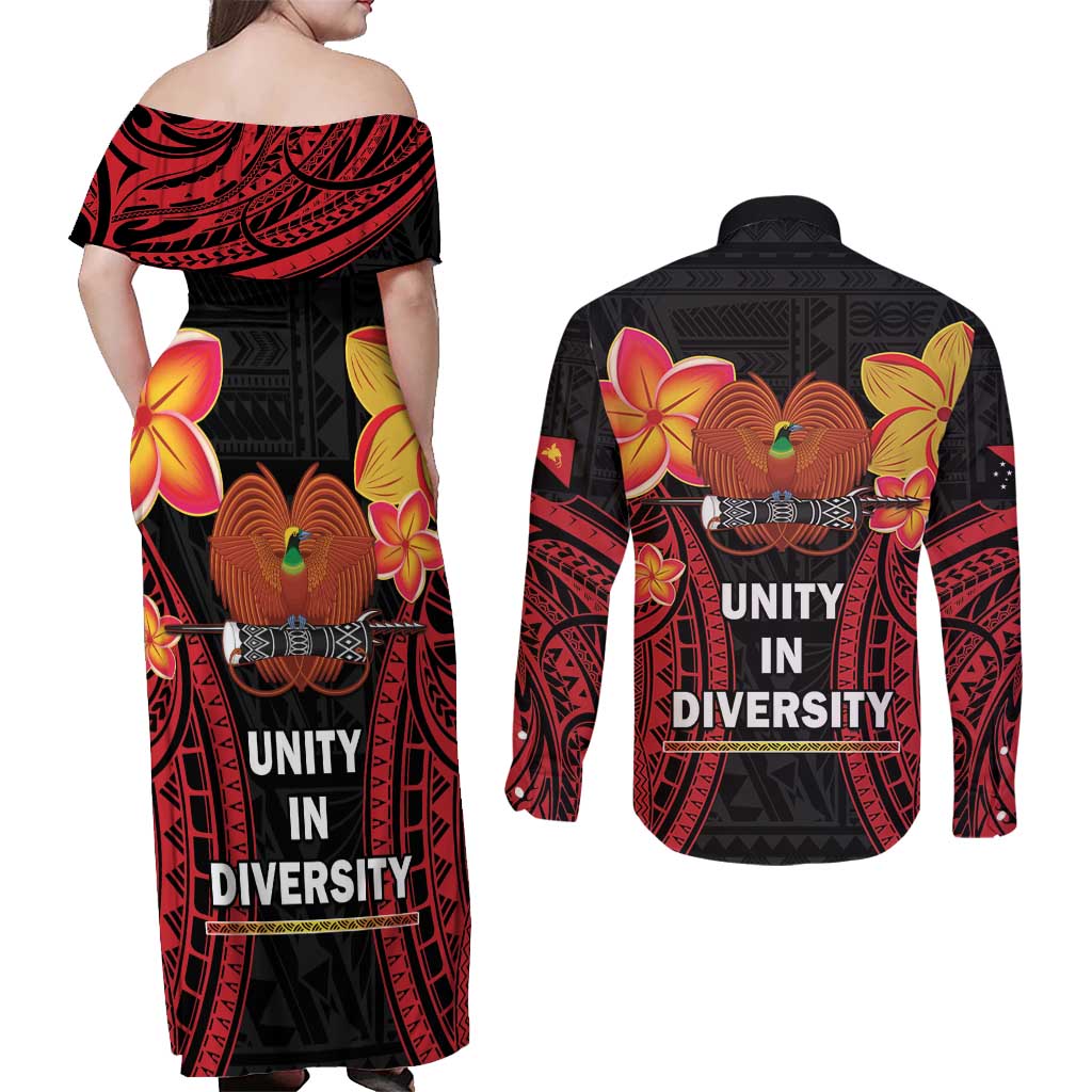Papua New Guinea Independence Day Couples Matching Off Shoulder Maxi Dress and Long Sleeve Button Shirt PNG Since 1975 LT14 - Polynesian Pride