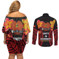 Papua New Guinea Independence Day Couples Matching Off Shoulder Short Dress and Long Sleeve Button Shirt PNG Since 1975 LT14 - Polynesian Pride