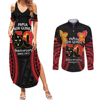 Papua New Guinea Independence Day Couples Matching Summer Maxi Dress and Long Sleeve Button Shirt PNG Since 1975 LT14 Black - Polynesian Pride