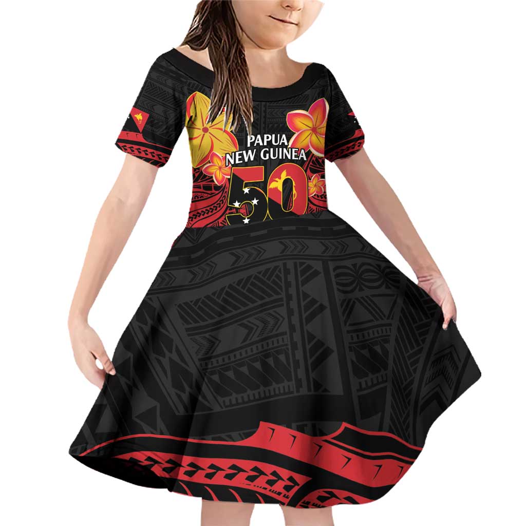 Papua New Guinea Independence Day Family Matching Off Shoulder Short Dress and Hawaiian Shirt PNG Since 1975 LT14 Daughter's Dress Black - Polynesian Pride