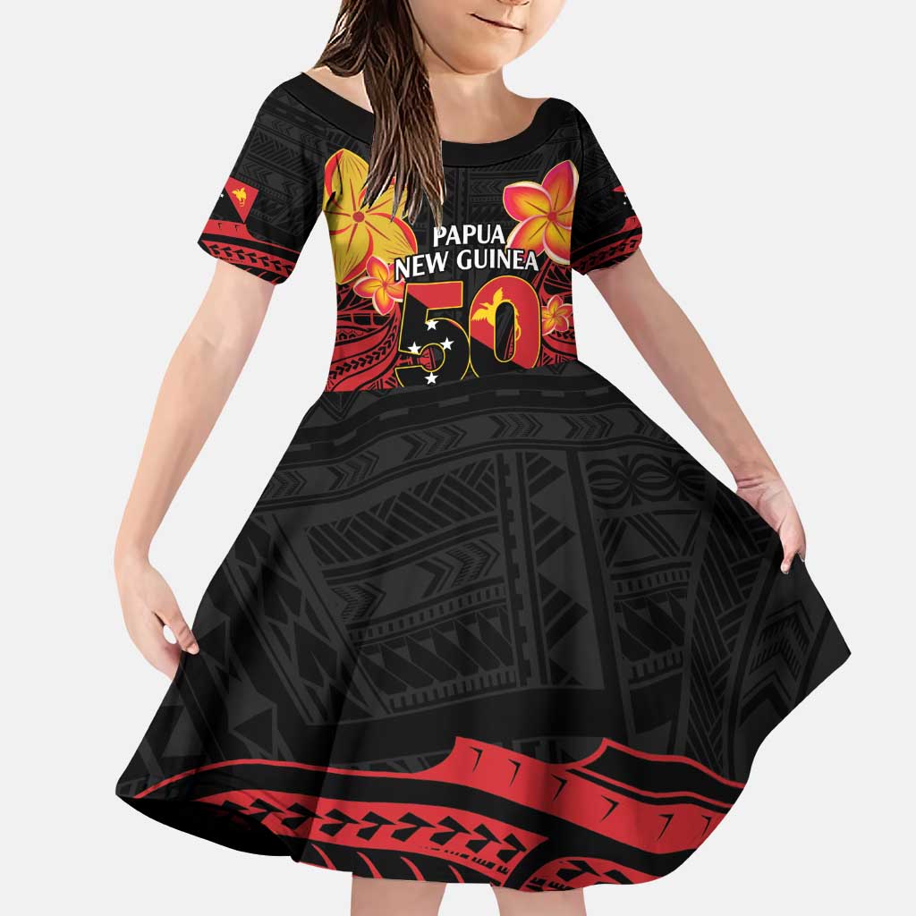 Papua New Guinea Independence Day Family Matching Puletasi and Hawaiian Shirt PNG Since 1975 LT14 Daughter's Dress Black - Polynesian Pride