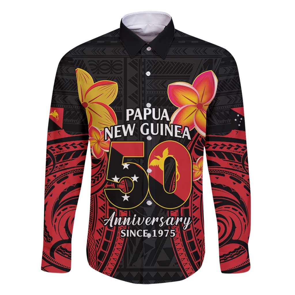 Papua New Guinea Independence Day Family Matching Summer Maxi Dress and Hawaiian Shirt PNG Since 1975 LT14 Dad's Shirt - Long Sleeve Black - Polynesian Pride