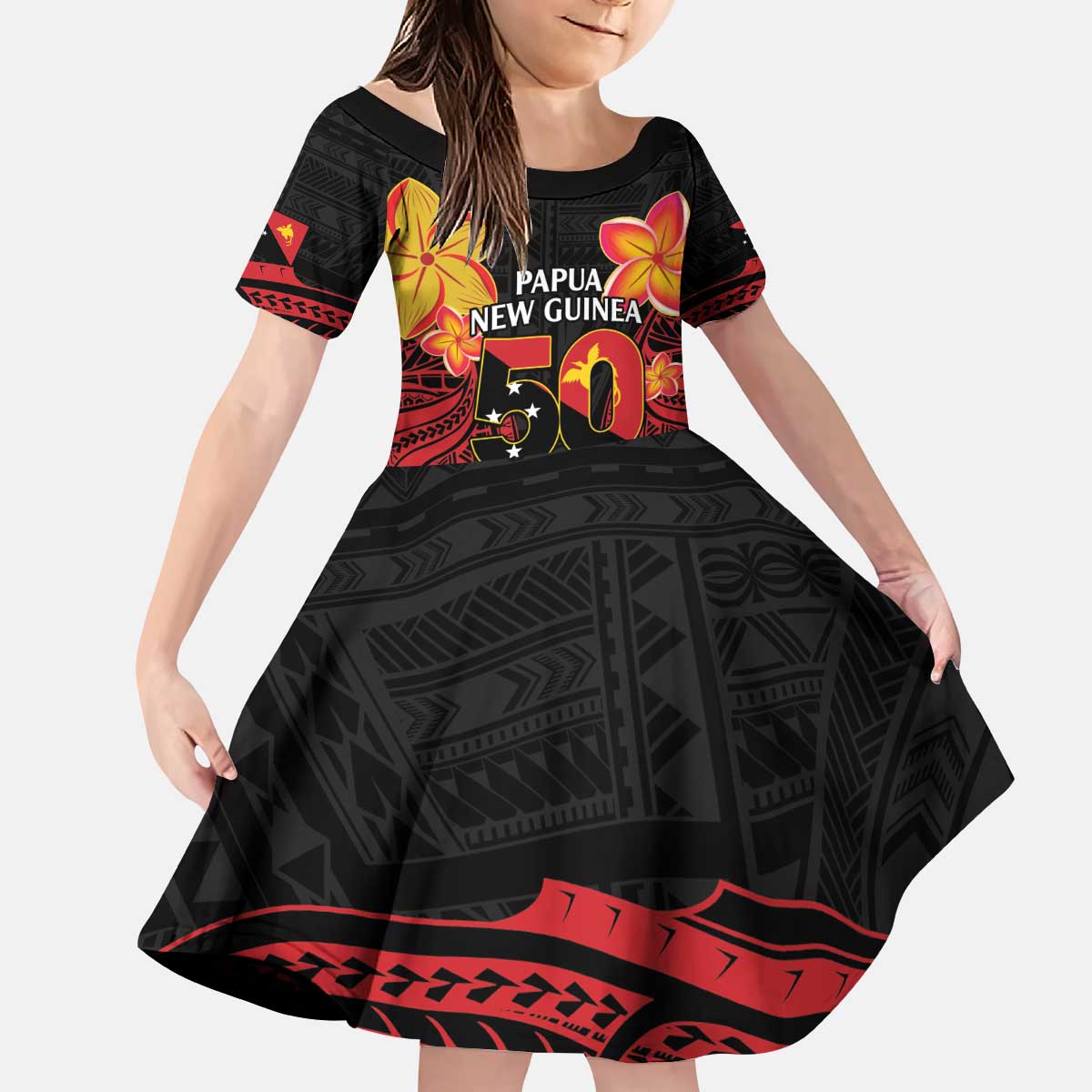 Papua New Guinea Independence Day Kid Short Sleeve Dress PNG Since 1975 LT14 KID Black - Polynesian Pride