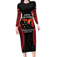 Papua New Guinea Independence Day Long Sleeve Bodycon Dress PNG Since 1975 LT14 Long Dress Black - Polynesian Pride
