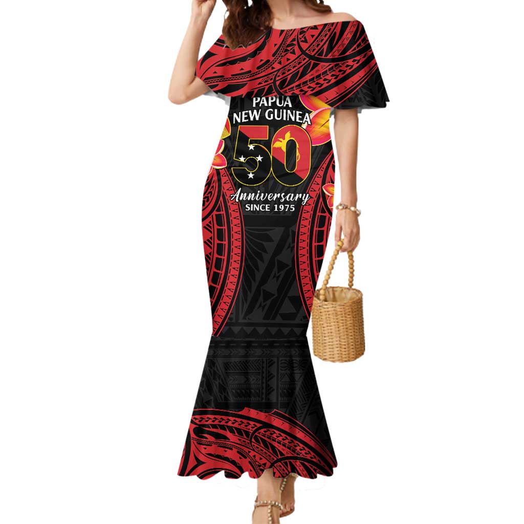 Papua New Guinea Independence Day Mermaid Dress PNG Since 1975 LT14 Women Black - Polynesian Pride