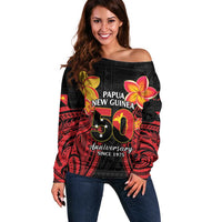 Papua New Guinea Independence Day Off Shoulder Sweater PNG Since 1975 LT14 Women Black - Polynesian Pride