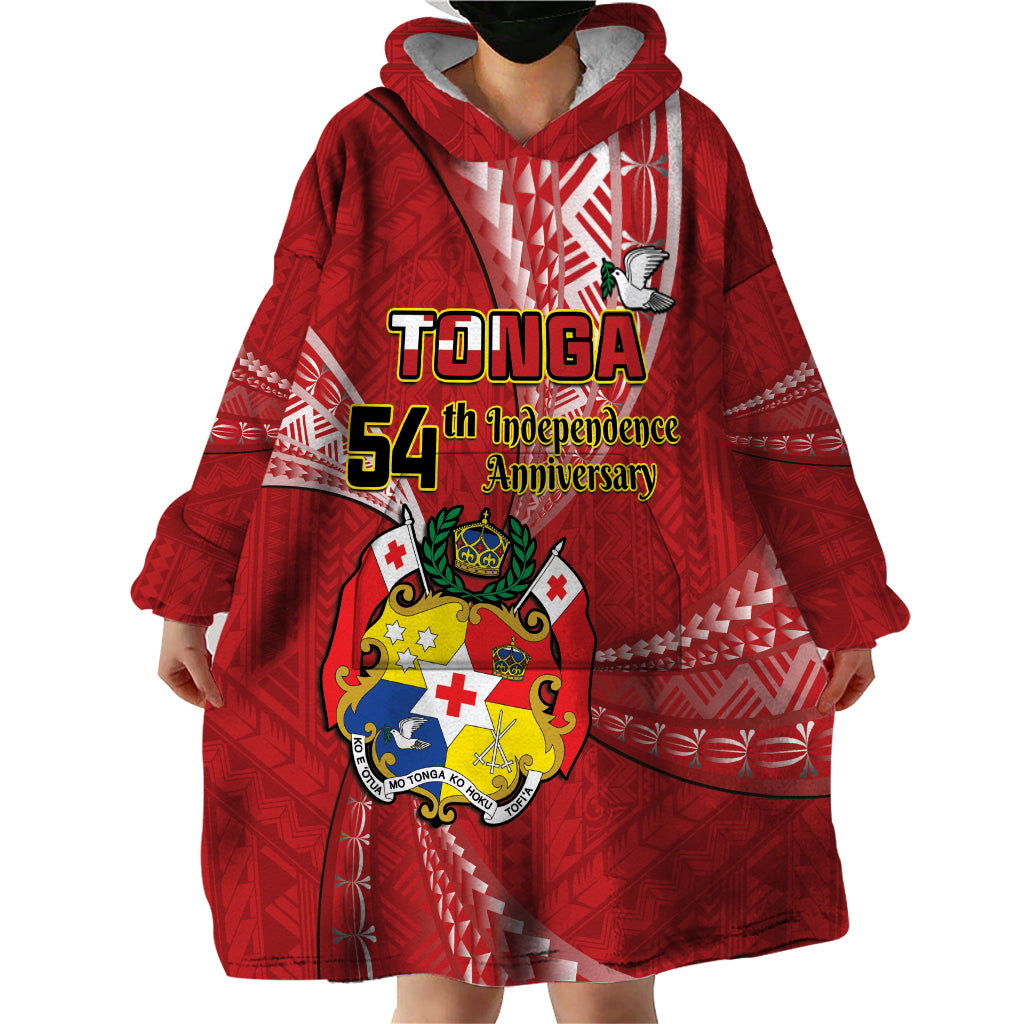 Personalised Tonga Independence Day Wearable Blanket Hoodie Happy 54th Independence Anniversary Ngatu Pattern LT14 - Polynesian Pride