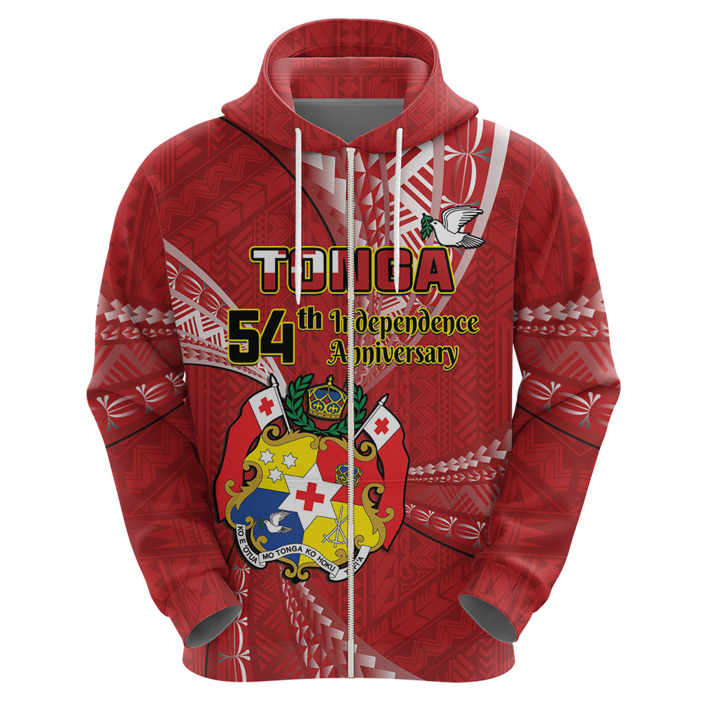 Personalised Tonga Independence Day Zip Hoodie Happy 54th Independence Anniversary Ngatu Pattern