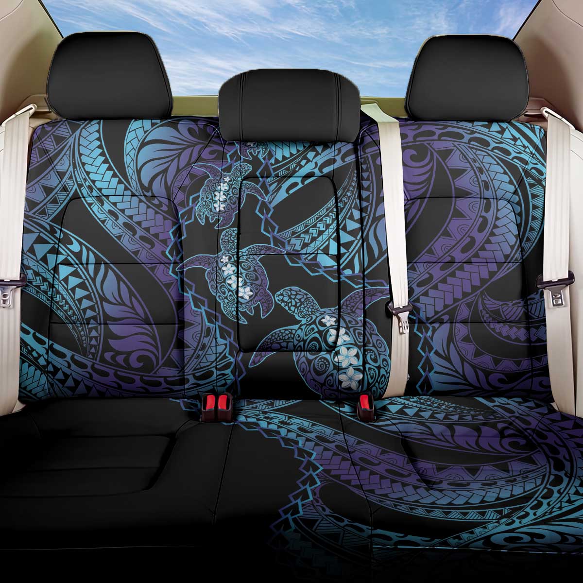 Polynesia Sea Turtle Day Back Car Seat Cover Tribal Honu Plumeria Polynesian Pattern