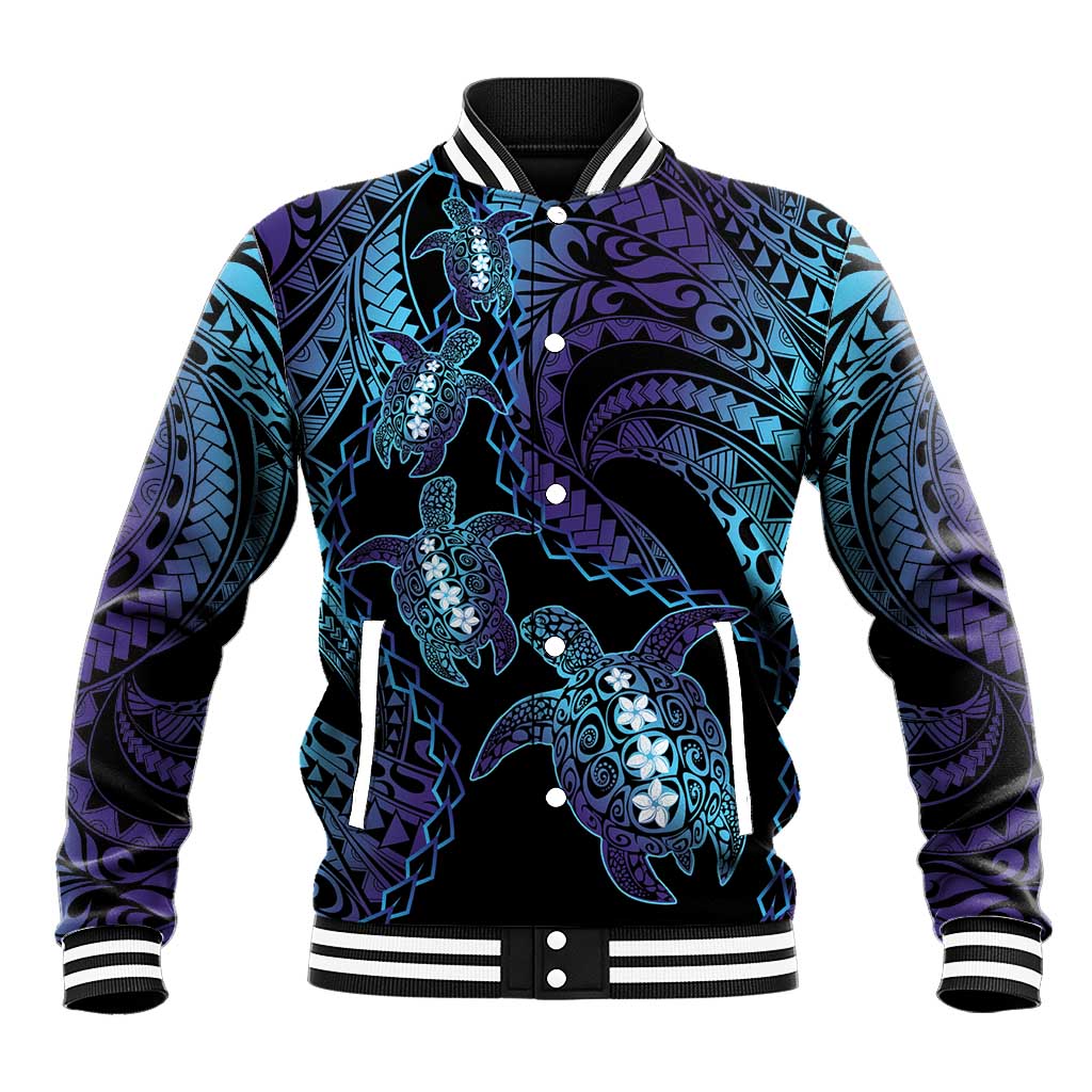 Polynesia Sea Turtle Day Baseball Jacket Tribal Honu Plumeria Polynesian Pattern