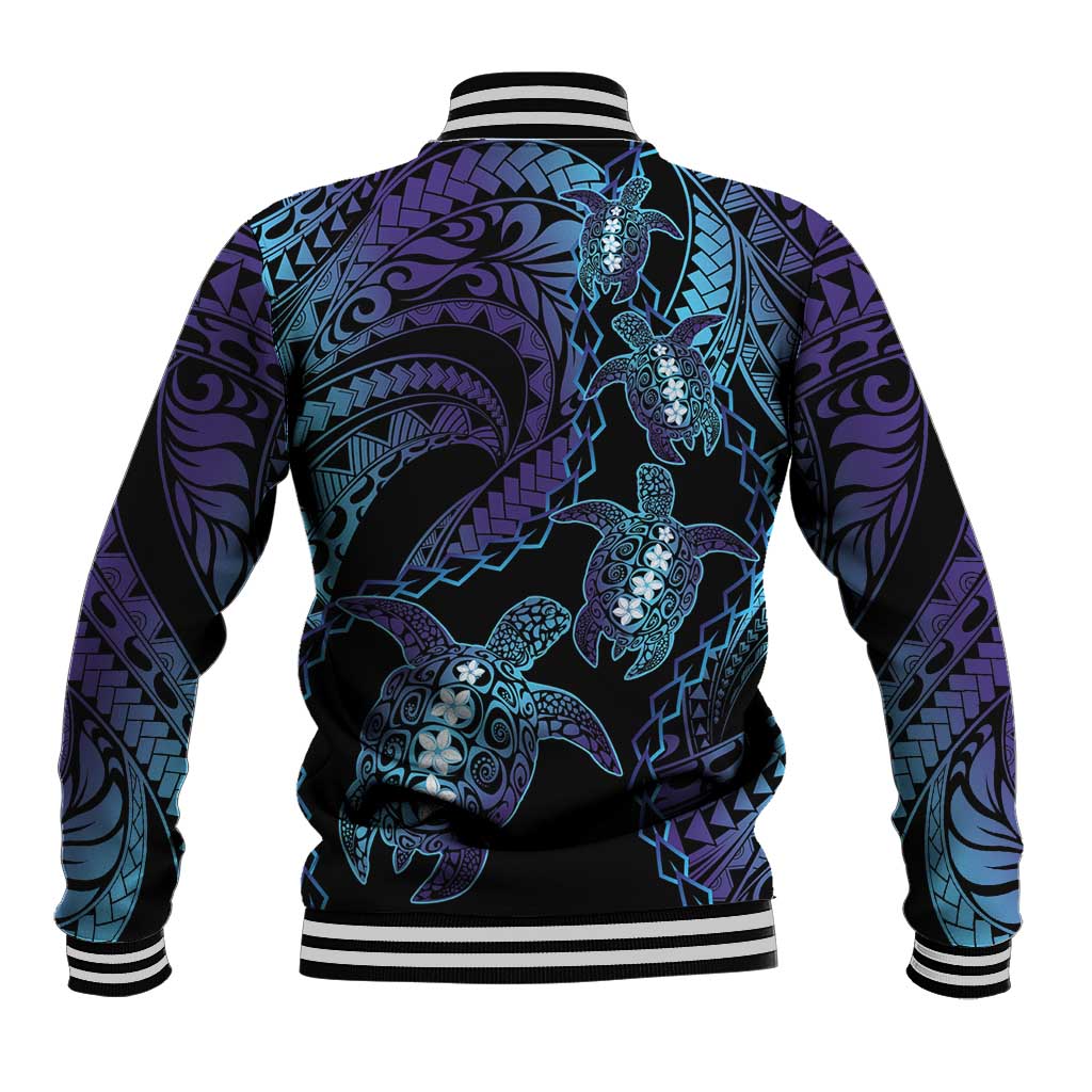 Polynesia Sea Turtle Day Baseball Jacket Tribal Honu Plumeria Polynesian Pattern
