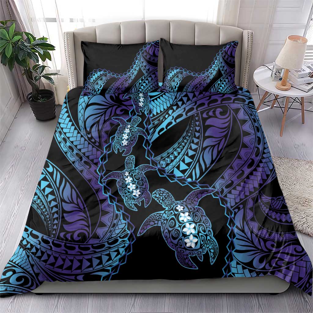 Polynesia Sea Turtle Day Bedding Set Tribal Honu Plumeria Polynesian Pattern