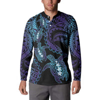 Polynesia Sea Turtle Day Button Sweatshirt Tribal Honu Plumeria Polynesian Pattern