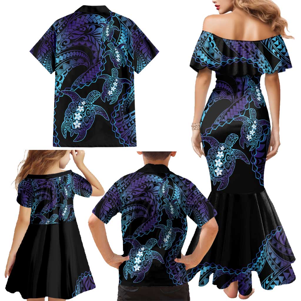 Polynesia Sea Turtle Day Family Matching Mermaid Dress and Hawaiian Shirt Tribal Honu Plumeria Polynesian Pattern