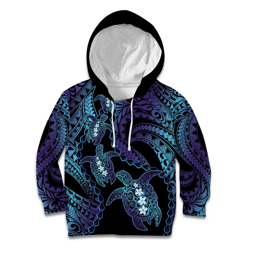Polynesia Sea Turtle Day Kid Hoodie Tribal Honu Plumeria Polynesian Pattern