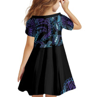 Polynesia Sea Turtle Day Kid Short Sleeve Dress Tribal Honu Plumeria Polynesian Pattern