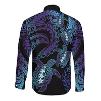 Polynesia Sea Turtle Day Long Sleeve Button Shirt Tribal Honu Plumeria Polynesian Pattern