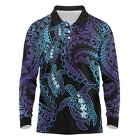 Polynesia Sea Turtle Day Long Sleeve Polo Shirt Tribal Honu Plumeria Polynesian Pattern