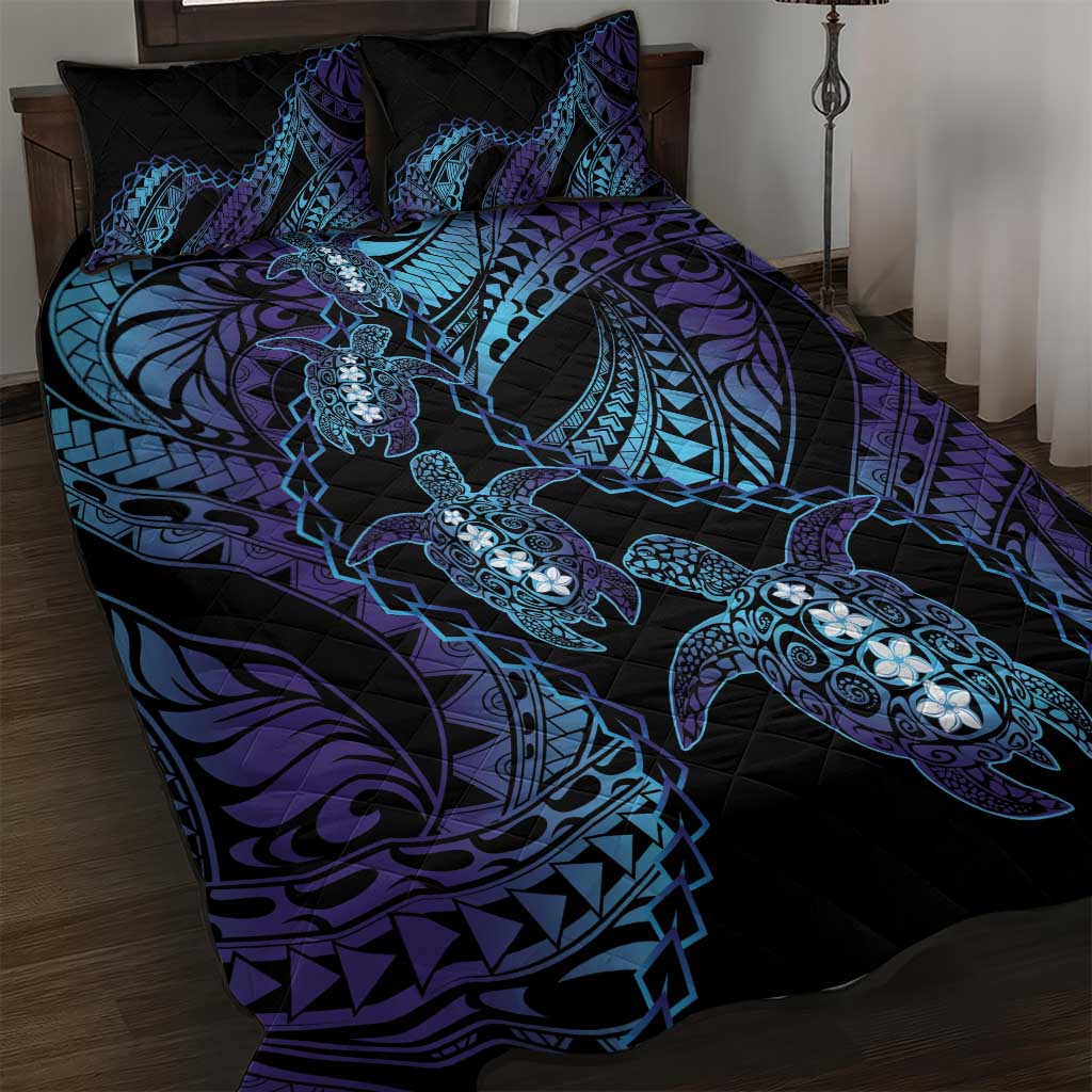 Polynesia Sea Turtle Day Quilt Bed Set Tribal Honu Plumeria Polynesian Pattern