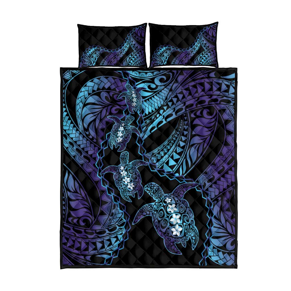 Polynesia Sea Turtle Day Quilt Bed Set Tribal Honu Plumeria Polynesian Pattern