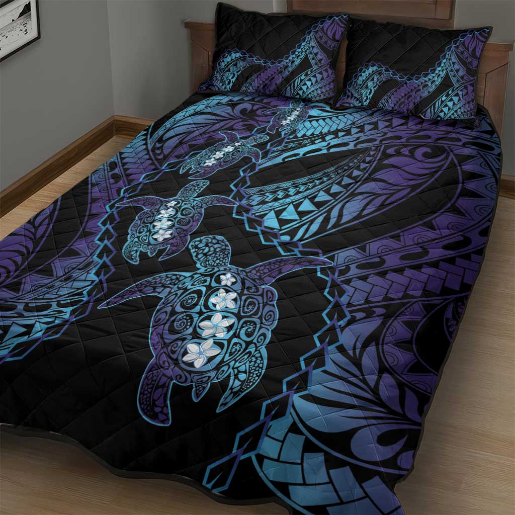 Polynesia Sea Turtle Day Quilt Bed Set Tribal Honu Plumeria Polynesian Pattern