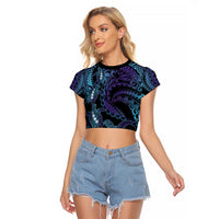Polynesia Sea Turtle Day Raglan Cropped T Shirt Tribal Honu Plumeria Polynesian Pattern