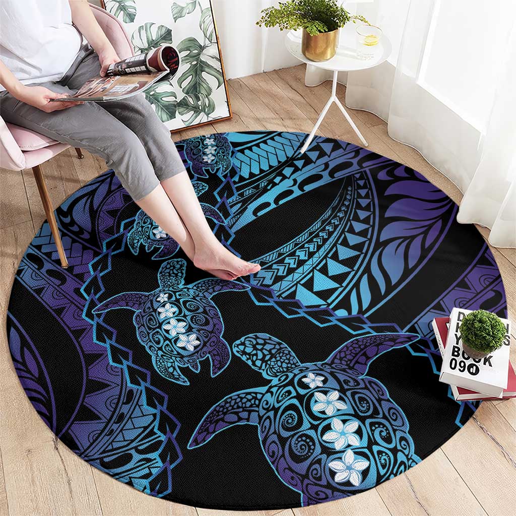 Polynesia Sea Turtle Day Round Carpet Tribal Honu Plumeria Polynesian Pattern
