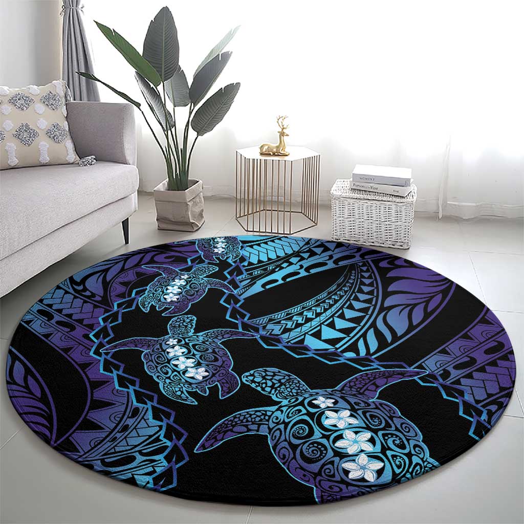 Polynesia Sea Turtle Day Round Carpet Tribal Honu Plumeria Polynesian Pattern