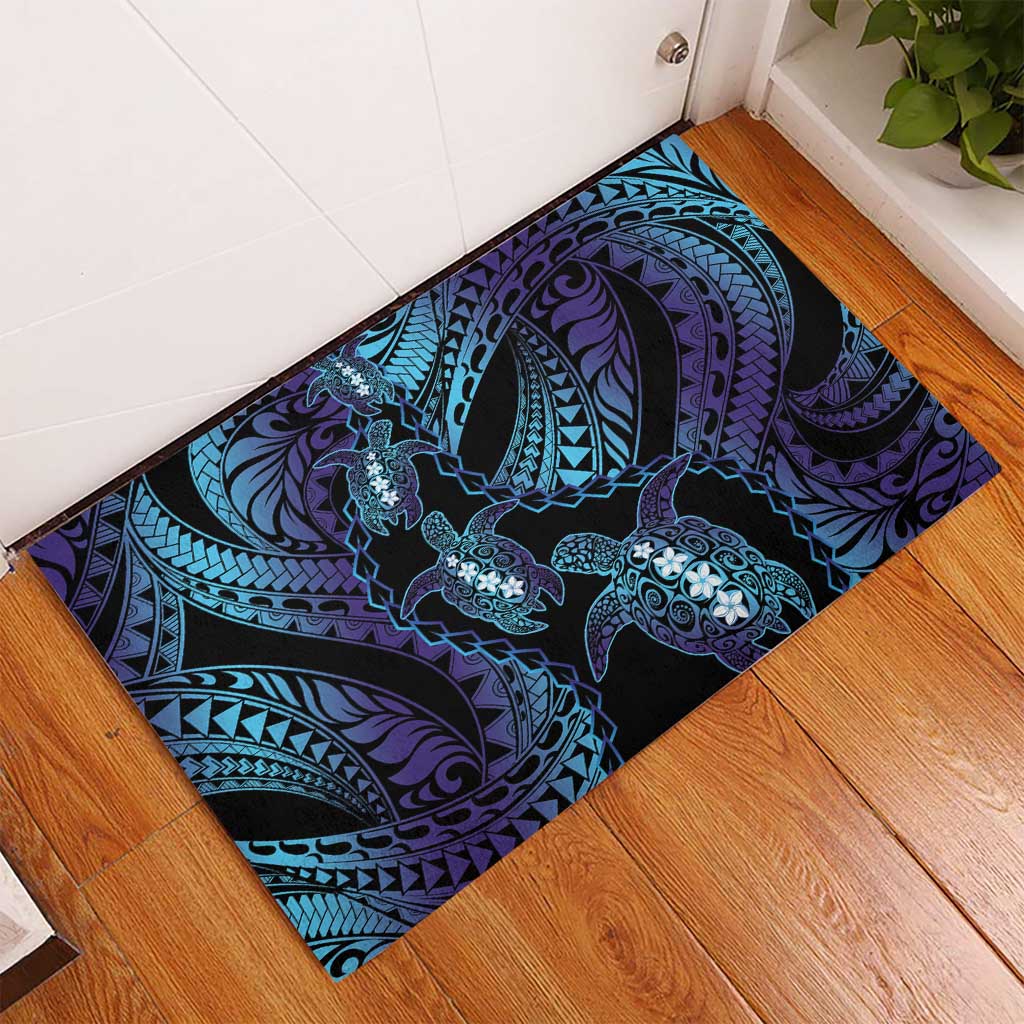 Polynesia Sea Turtle Day Rubber Doormat Tribal Honu Plumeria Polynesian Pattern