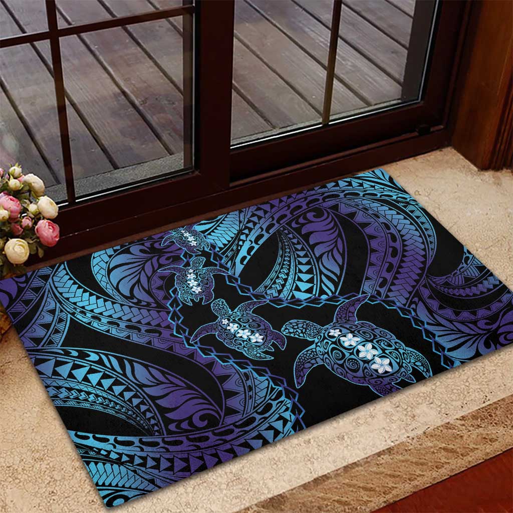 Polynesia Sea Turtle Day Rubber Doormat Tribal Honu Plumeria Polynesian Pattern